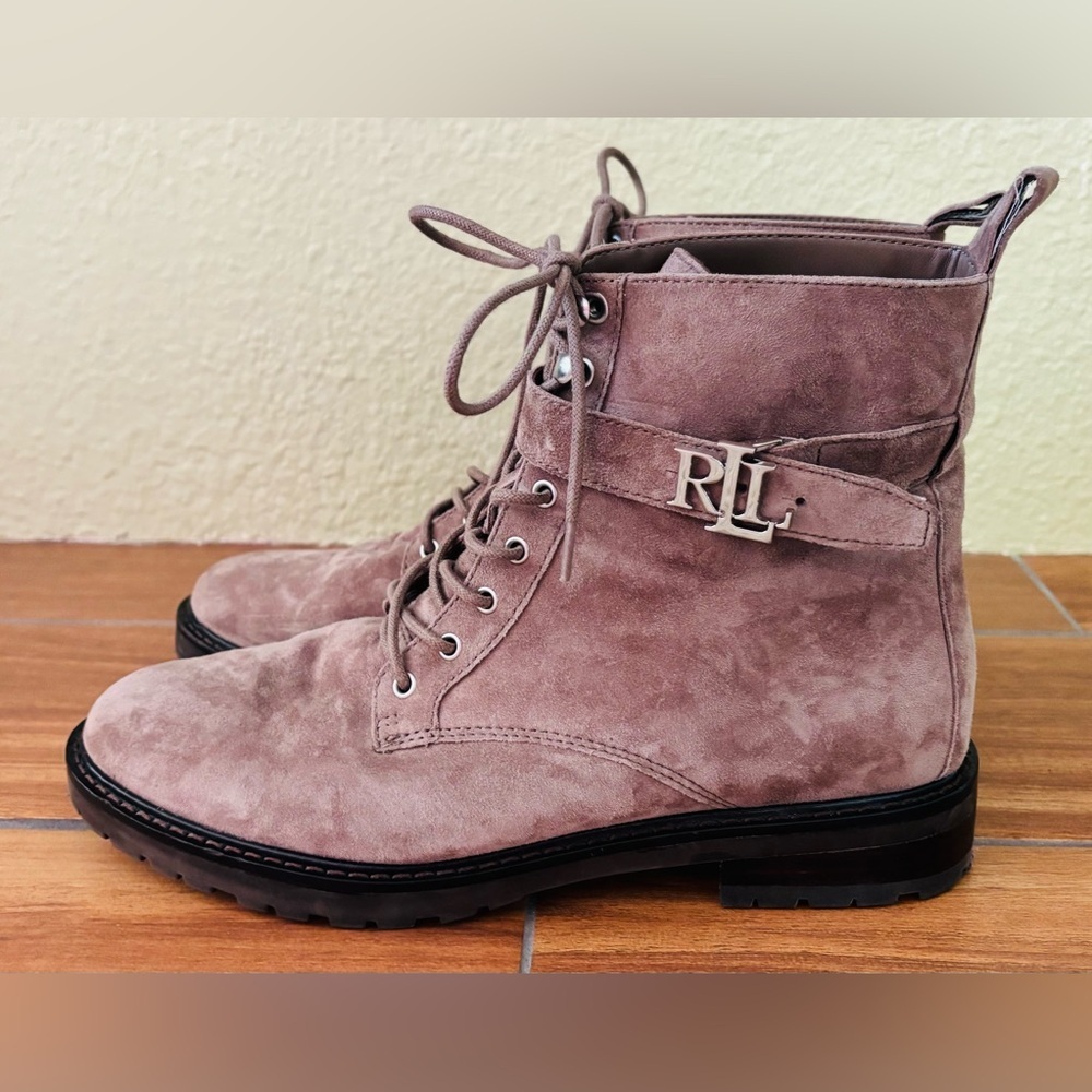 Lauren Ralph Lauren Eldridge Suede Lace-Up Combat Boots Truffle Brown Size: 8.5
